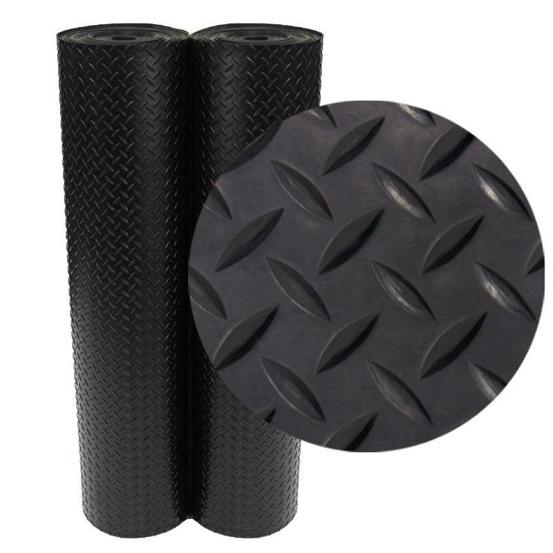 Rubber-Cal Diamond-Plate Rubber Flooring Rolls - 3 mm x 4 ft x 1.5 ft Rolls - Black - Image 1